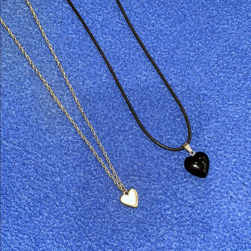 Black and Silver Heart Pendant Necklace Set 1-238